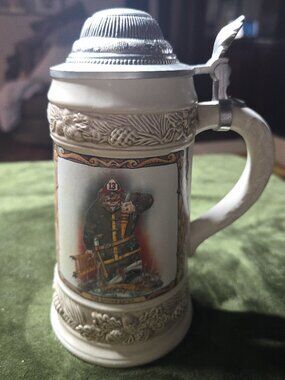 Gerz Firefighter Stein "The Smoke Eater" Bob Patterson German Lidded Beer Stein